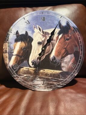 Equine Trio Round Wall Clock in Brown, Cream, and Tan -